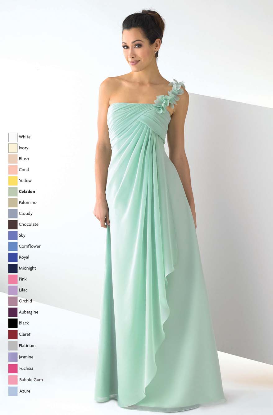 Aqua Empire One Shoulder Zipper Floor Length Pleated Chiffon Prom Dresses