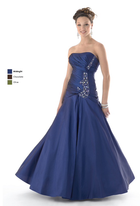 Midnight A Line Strapless Lace Up Full Length Satin Prom Dresses With Jewel And Drapes