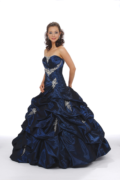 Navy Blue Ball Gown Strapless Bandage Floor Length Quinceanera Dresses With Beading And Twist Draped 