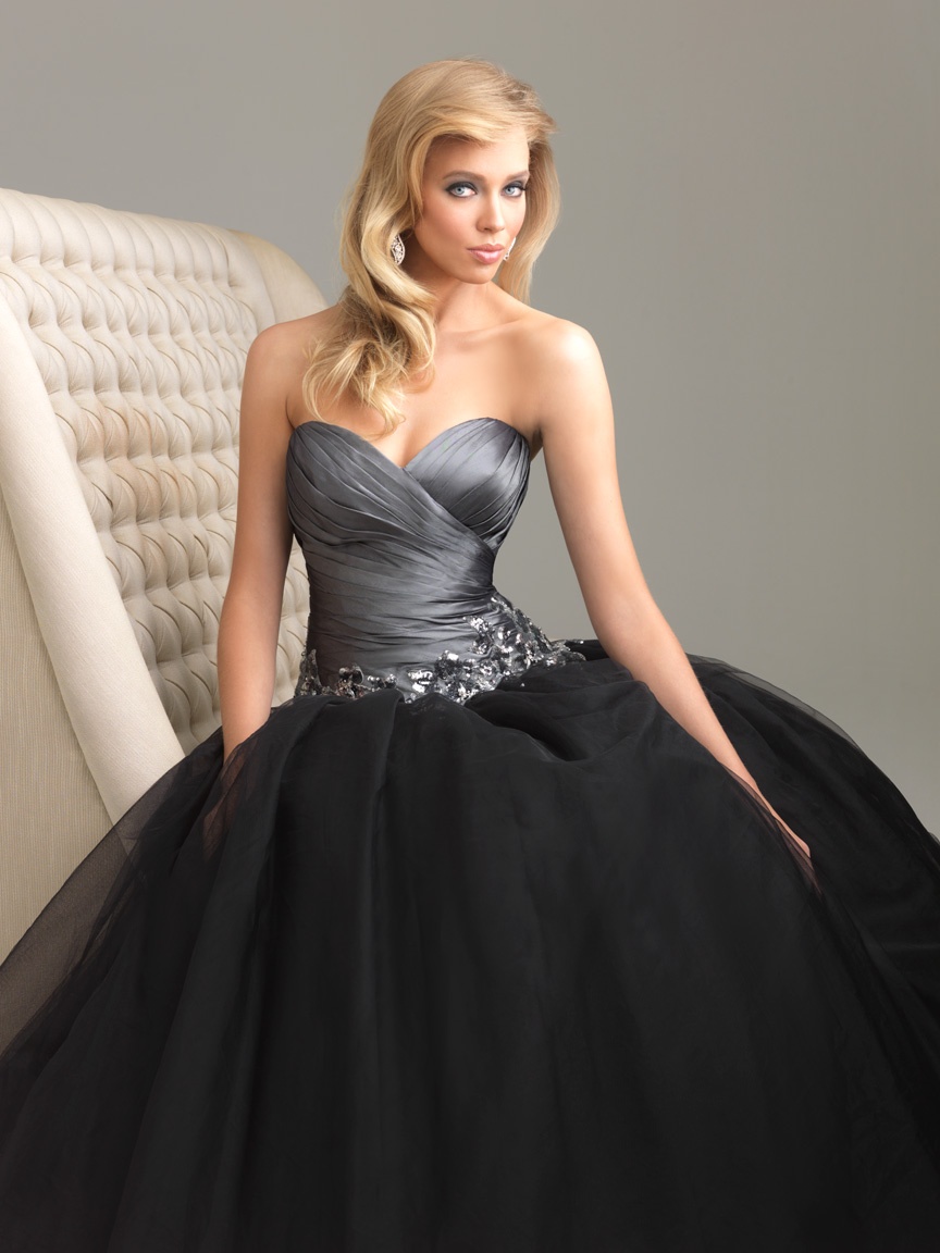 Dark Grey And Black Ball Gown Sweetheart Full Length Zipper Prom Dresses