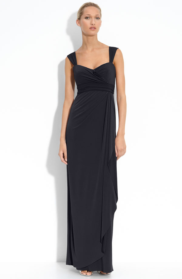 Black Column Square Zipper Ankle Length Chiffon Bridesmaid Dresses