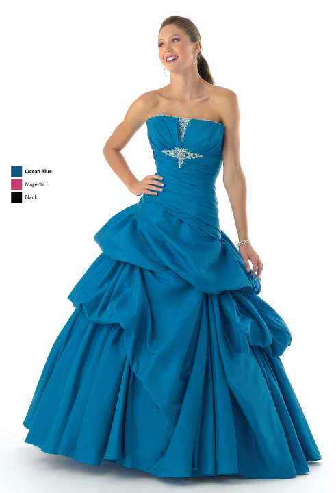 Ocean Blue A Line Strapless Lace Up Full Length Prom Dresses With Beading And Drapes