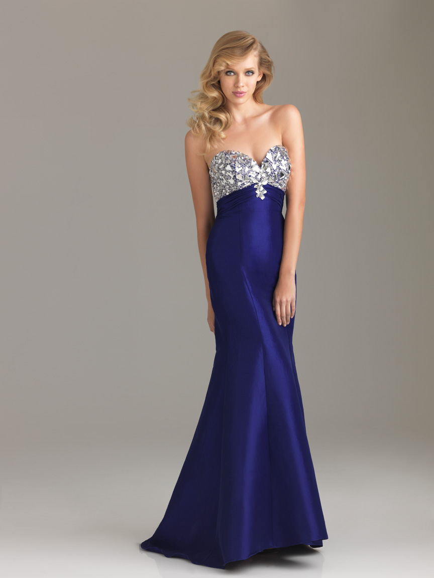Royal Blue A Line Sweetheart Full Length Lace Up Satin Prom Dresses With Jewel 