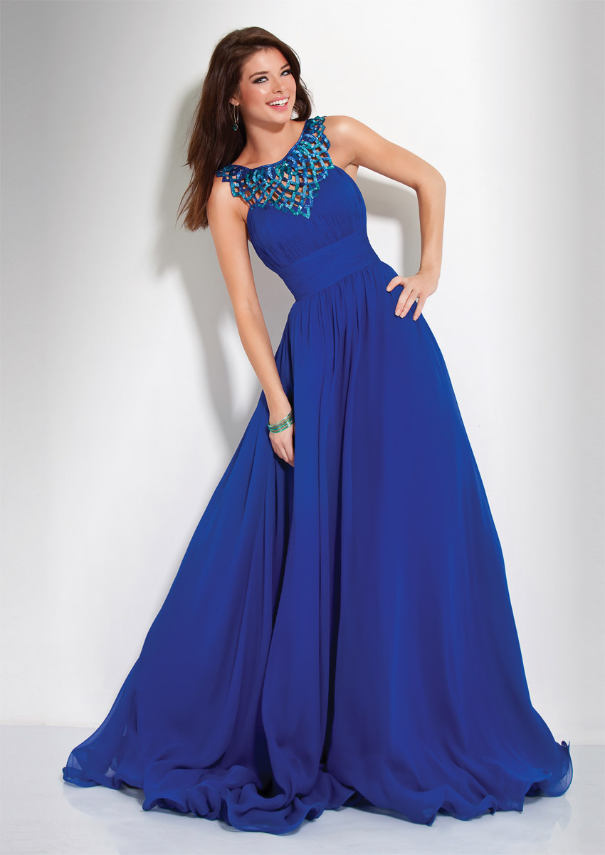 Blue A Line Scoop Floor Length Evening Dresses With Sequins