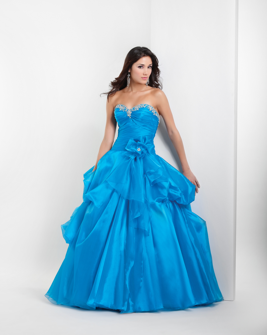 Blue Ball Gown Sweetheart Floor Length Quinceanera Dresses With Beading And Ruffles 