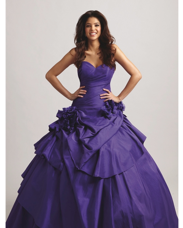 Violet Ball Gown Strapless Sweetheart Lace Up Floor Length Quinceanera Dresses With Flowers And Drapes