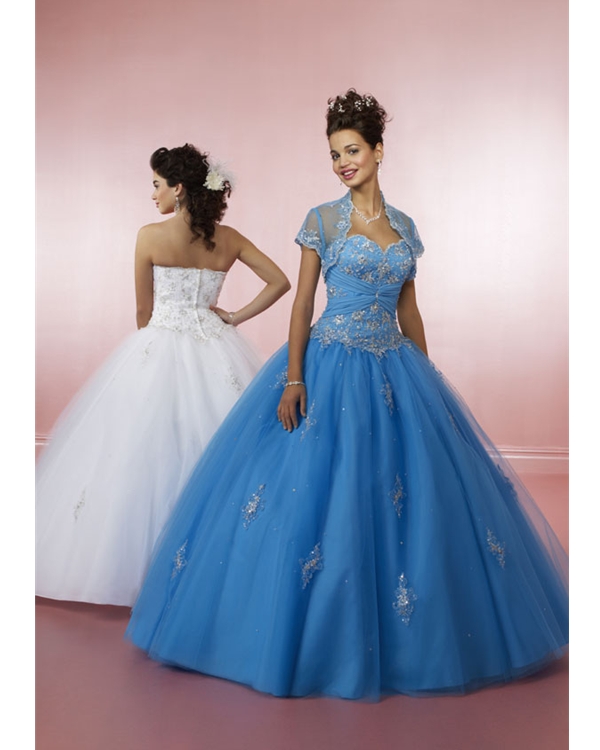 Blue Ball Gown Strapless Sweetheart Zipper Floor Length Embroidered Quinceanera Dresses