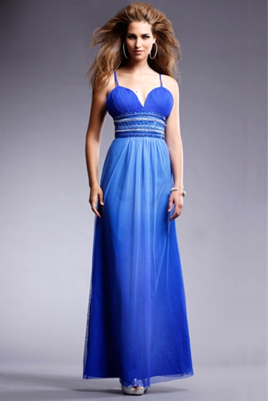 Blue Column Spaghetti Straps Full Length Zipper Evening Dresses With Belt 