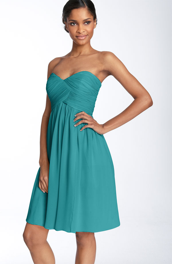 Blue Empire Column Sweetheart Knee Length Zipper Ruffled Chiffon Bridesmaid Dresses