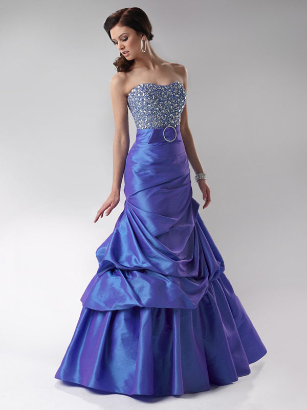 Blue Mermaid Strapless Sweetheart Lace Up Full Length Prom Dresses With Sequins And Ruffles 