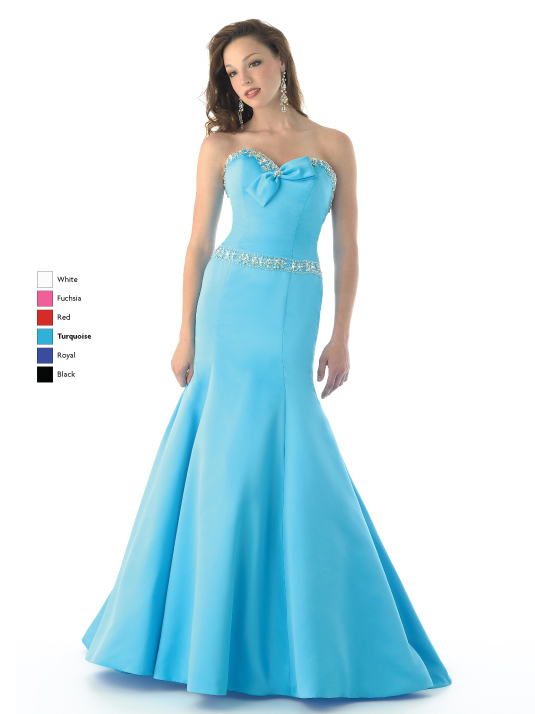 Turquoise Mermaid Strapless Sweetheart Low Back Sweep Train Beading Full Length Satin Prom Dresses