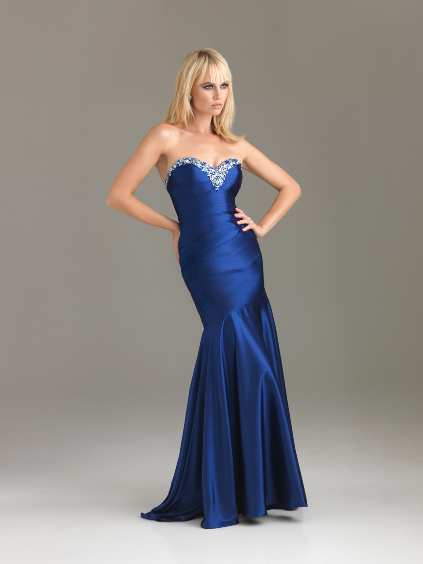 Royal Blue Mermaid Strapless Sweetheart Floor Length Zipper Beaded Satin Prom Dresses