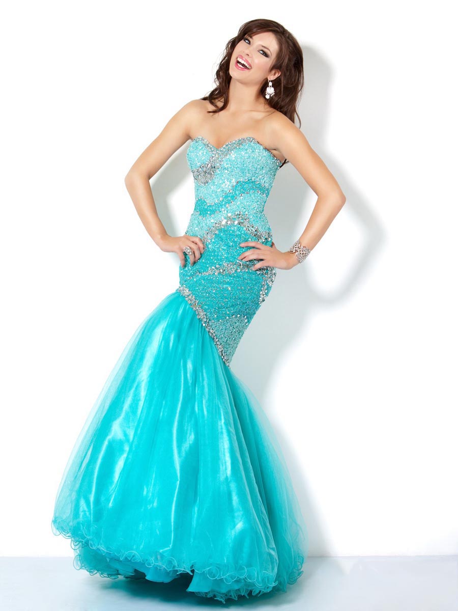 Turquoise Mermaid Sweetheart Floor Length Zipper Beaded And Sequined Prom Dresses