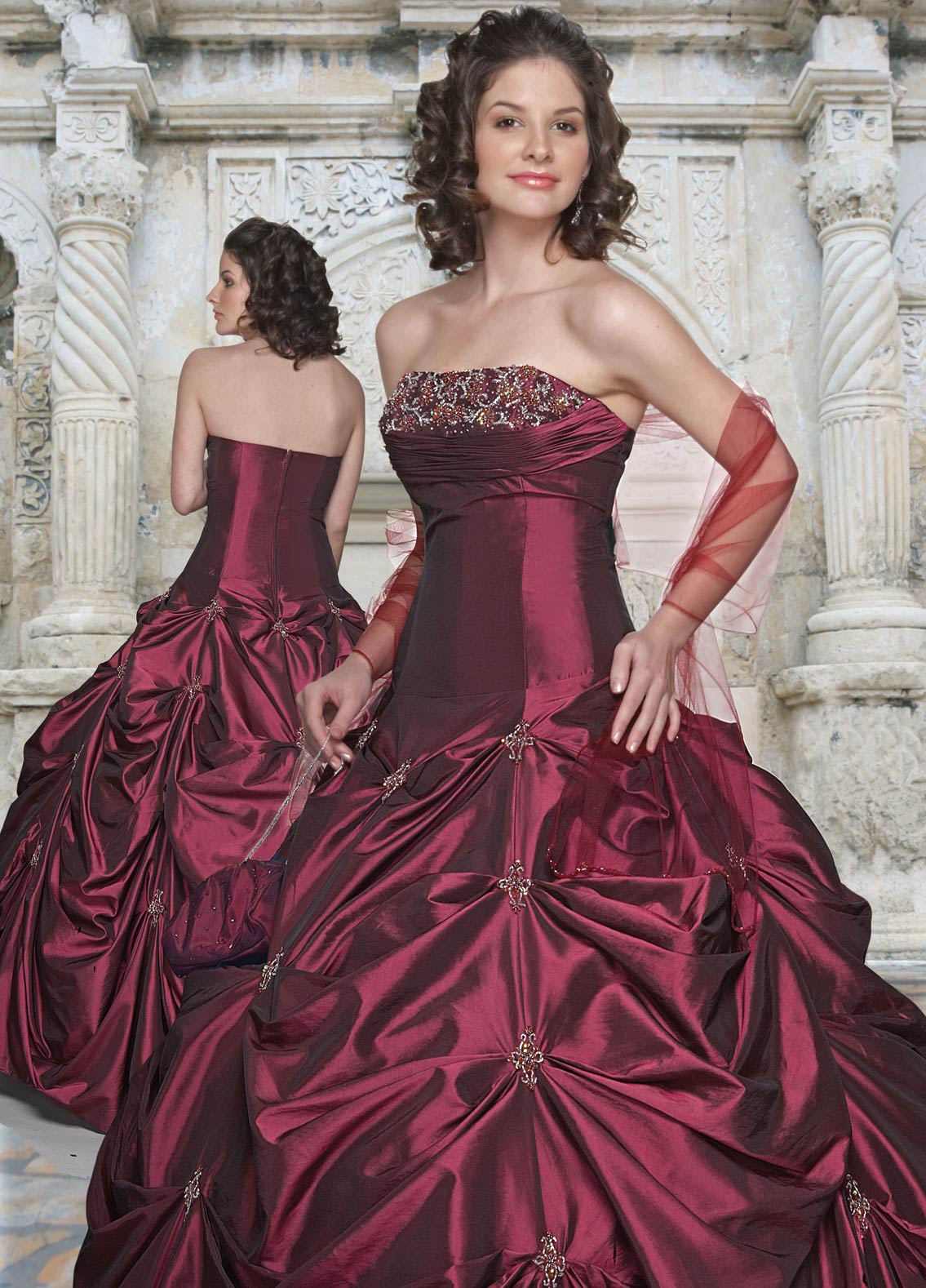 Burgundy Ball Gown Strapless Zipper Full Length Quinceanera Dresses With Embroidery And Pleats