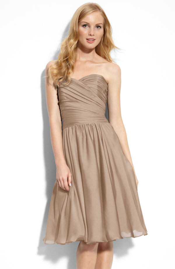 Champagne A Line Strapless Sweetheart Zipper Ruffles Short Mini Chiffon Prom Dresses