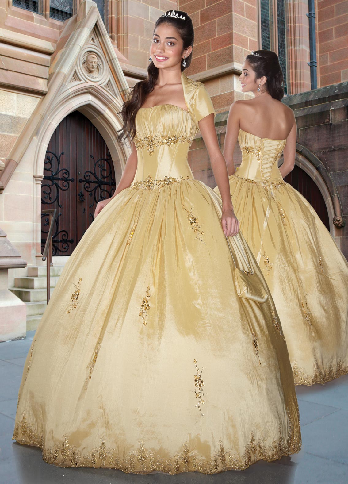 Champagne Ball Gown Strapless Lace Up Floor Length Beading Embroidered Quinceanera Dresses