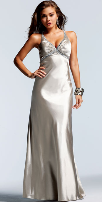 Elegant Silver Empire V Neck Open Back Floor Length Sequins Evening Dresses
