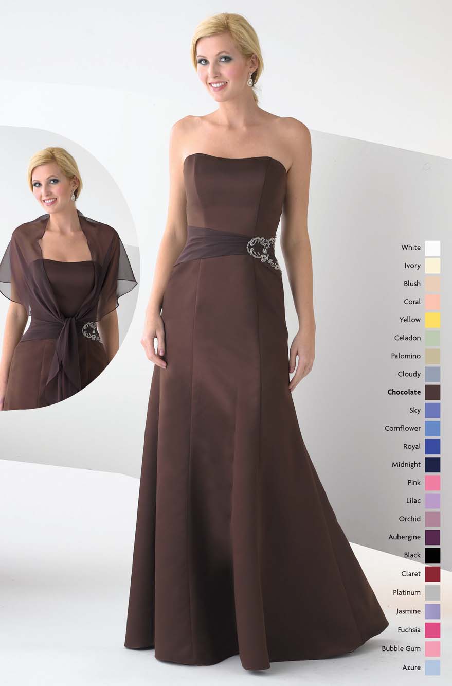 Chocolate A Line Strapless Zipper Floor Length Satin Prom Dresses With Sash 