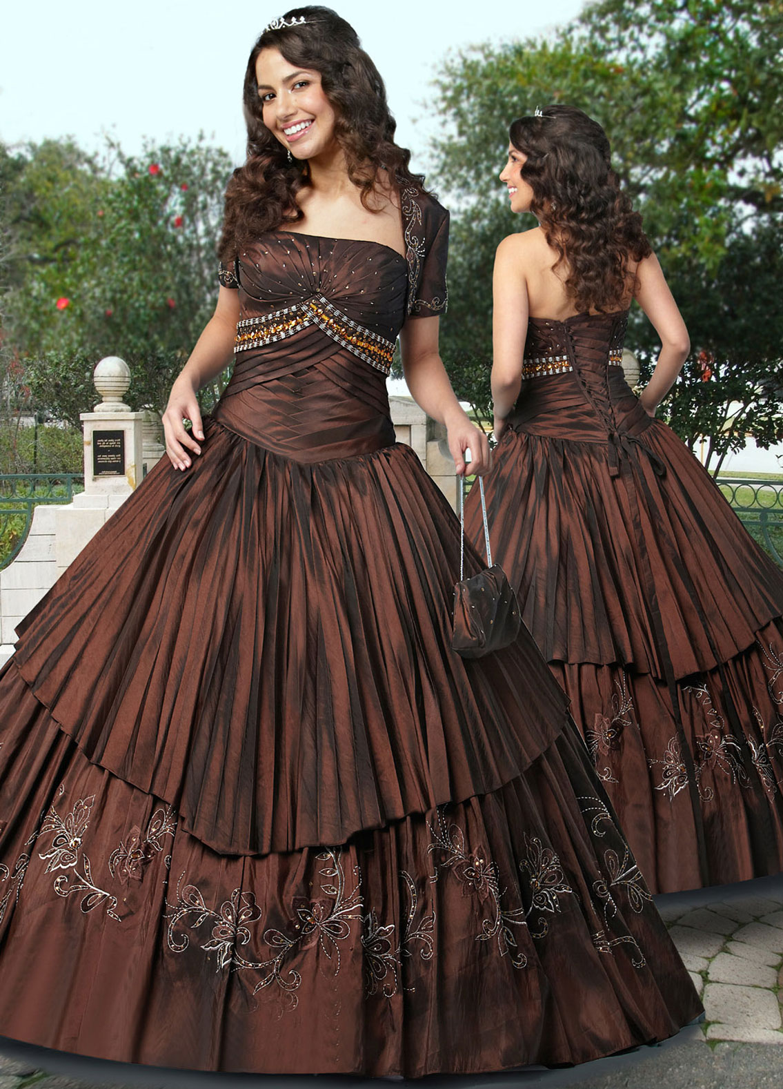 Chocolate Ball Gown Strapless Lace Up Floor Length Pleated Quinceanera Dresses With Beading Embroidery