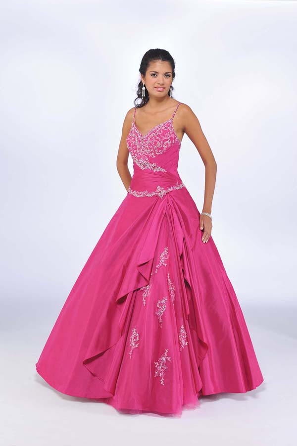 Fuchsia Ball Gown Spaghetti Straps And V Neck Cross Back Full Length Beaded Quinceanera Dresses