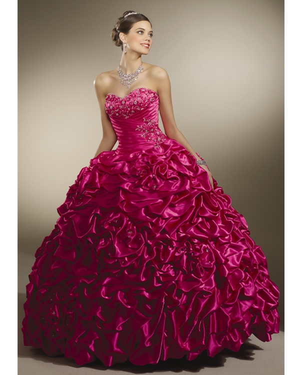 Magenta Strapless Sweetheart Lace Up Floor Length Ruffled Ball Gown Quinceanera Dresses
