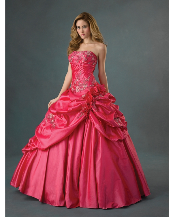 Watermelon Ball Gown Strapless Lace Up Full Length Embroidered Quinceanera Dresses With Rosette 