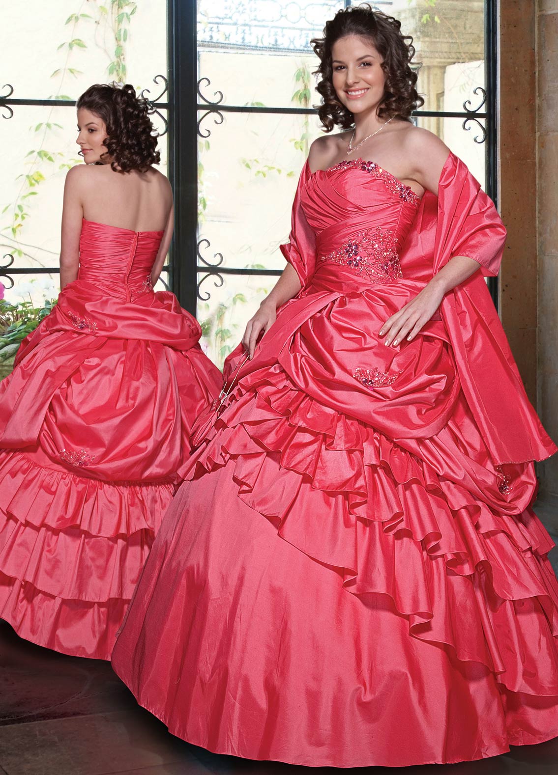 Best Selling Watermelon Ball Gown Strapless Zipper Full Length Ruched Quinceanera Dresses