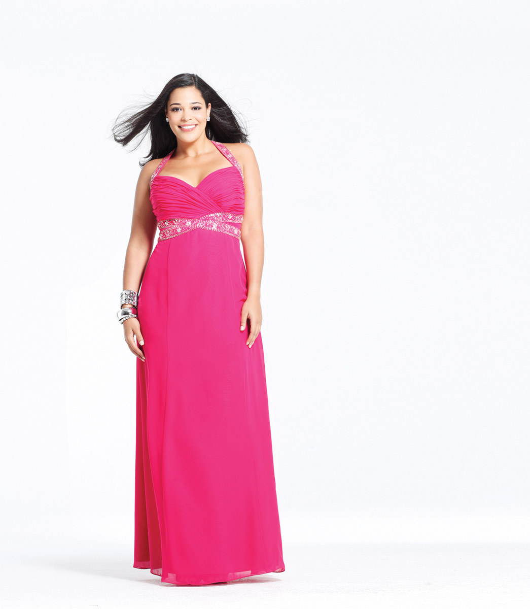 Fuchsia Empire Halter And Sweetheart Zipper Beading Pleats Floor Length Evening Dresses