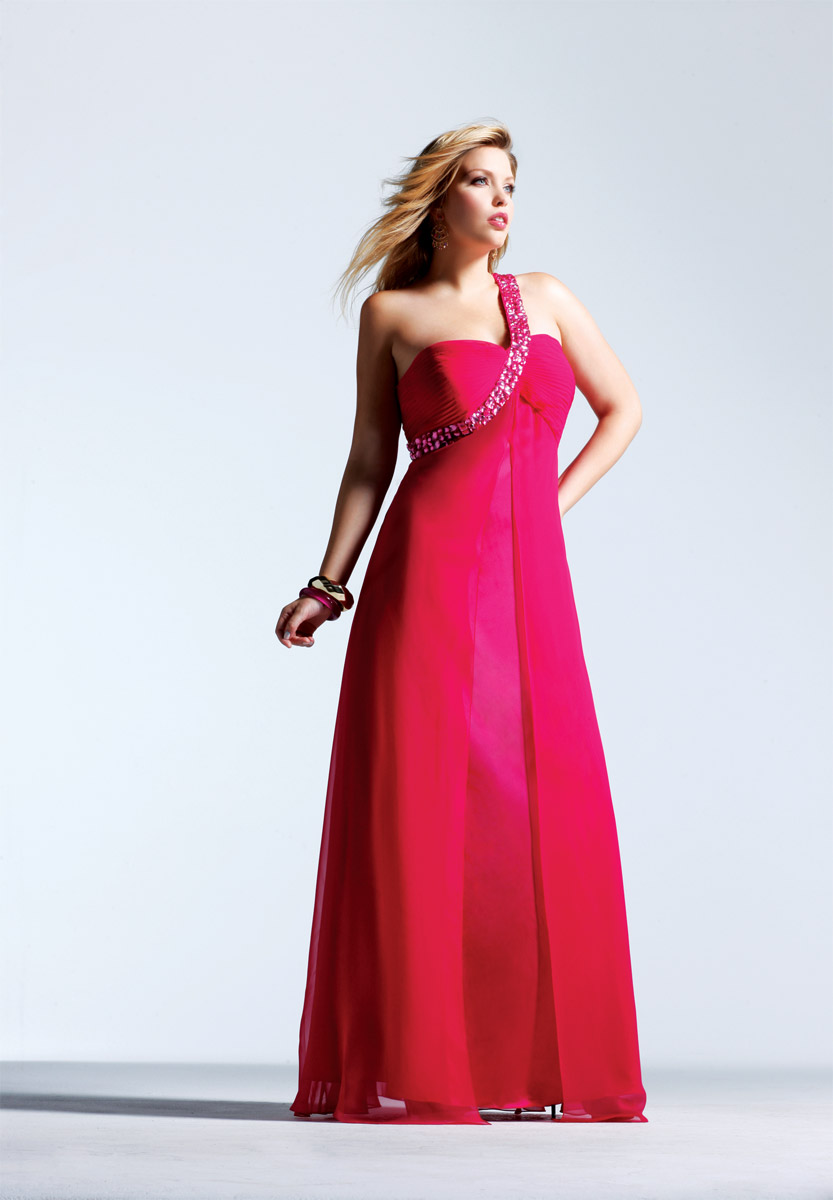 Inexpensive Fuchsia Empire One Shoulder Zipper Beading Floor Length Evening Dresses