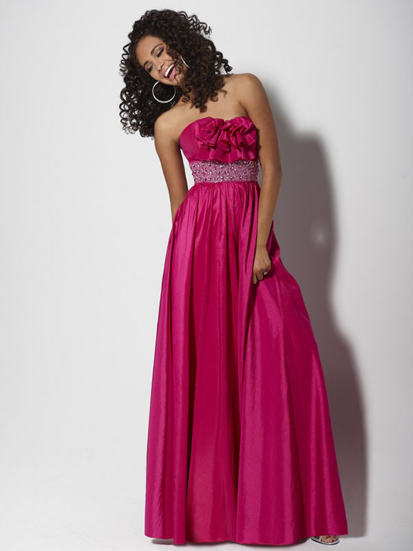 Fuchsia Empire Strapless Floor Length Pleated Evening Dresses With Beading Waist
