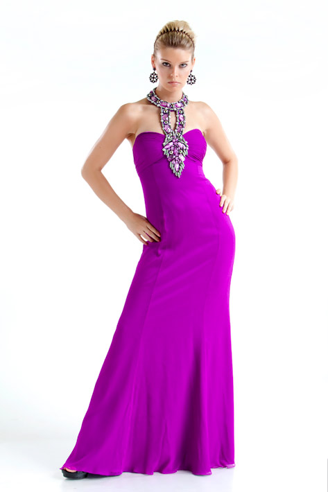 Violet Mermaid Jewel Open Back Sweep Train Floor Length Evening Dresses With Beading And Crystals