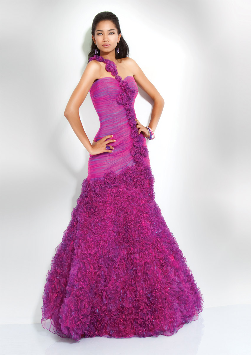 Gorgeous Fuchsia One Shoulder Floor Length Mermaid Celebrity Dresses With Ruffles