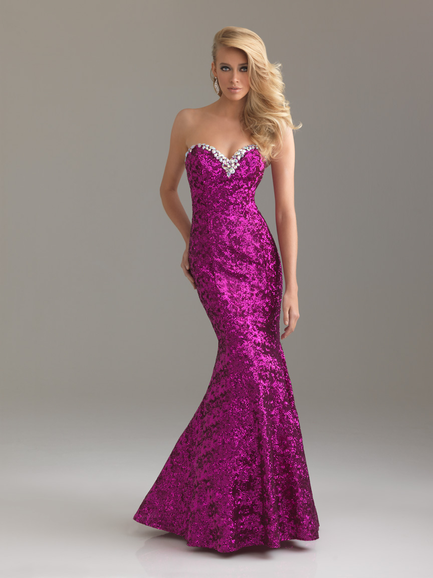 Fuchsia Mermaid Sweetheart Full Length Zipper Sequined Prom Dresses With Beading