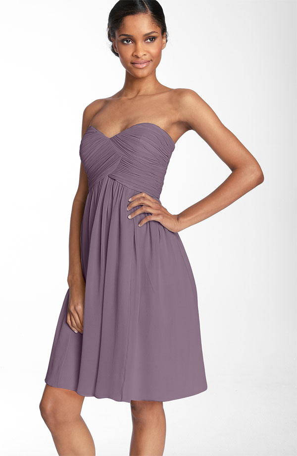 Grape Empire Strapless Sweetheart Zipper Knee Length Draped Chiffon Prom Dresses