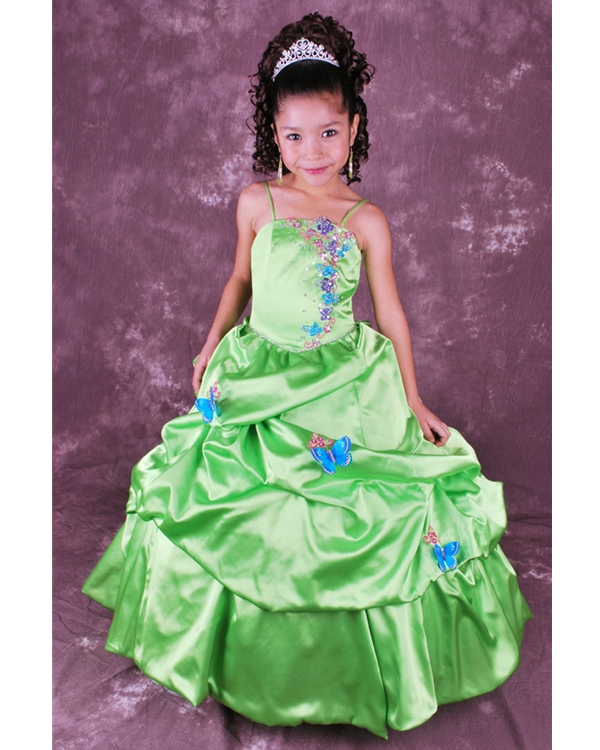 Kelly Ball Gown Spaghetti Straps Zipper Floor Length Flower Girl Dresses With Butterflies