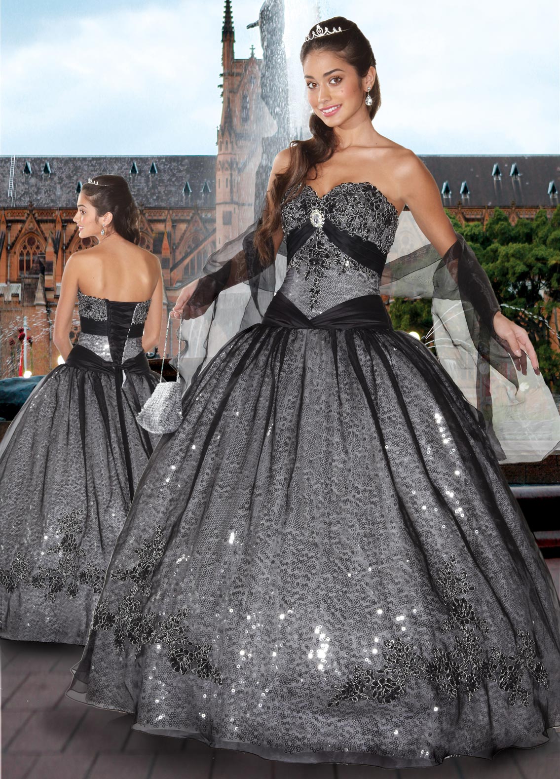 Dark Grey Ball Gown Strapless Sweetheart Lace Up Full Length Quinceanera Dresses With Sequins And Embroidery 
