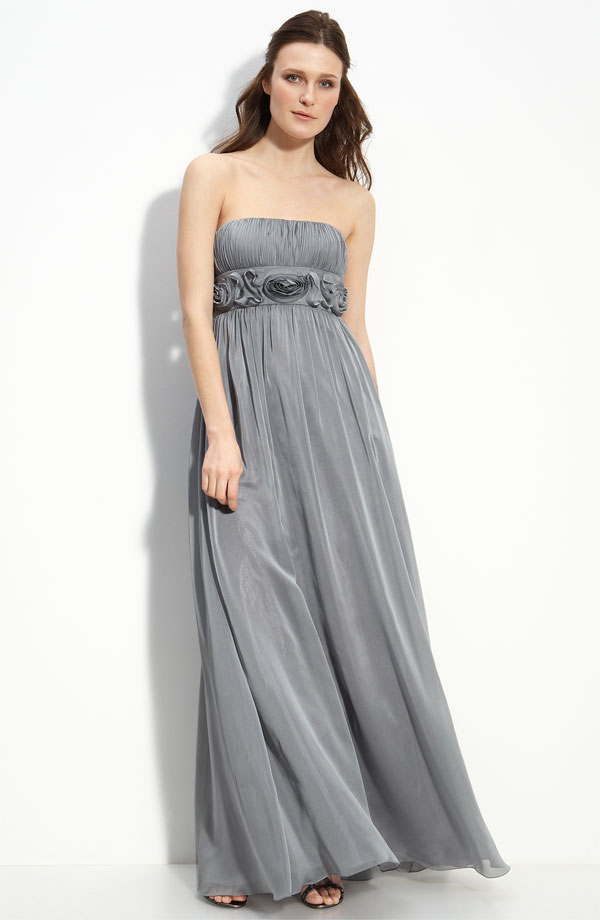 Grey Column Strapless Ankle Length Zipper Bridesmaid Dresses With Floral Belt 