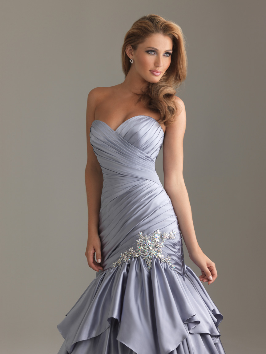 Silver Mermaid Sweetheart Floor Length Lace Up Ruffled Prom Dresses