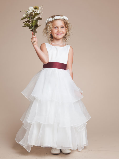 Ivory A Line Bateau Ankle Length Flower Girl Dresses With Flower And Ruffles