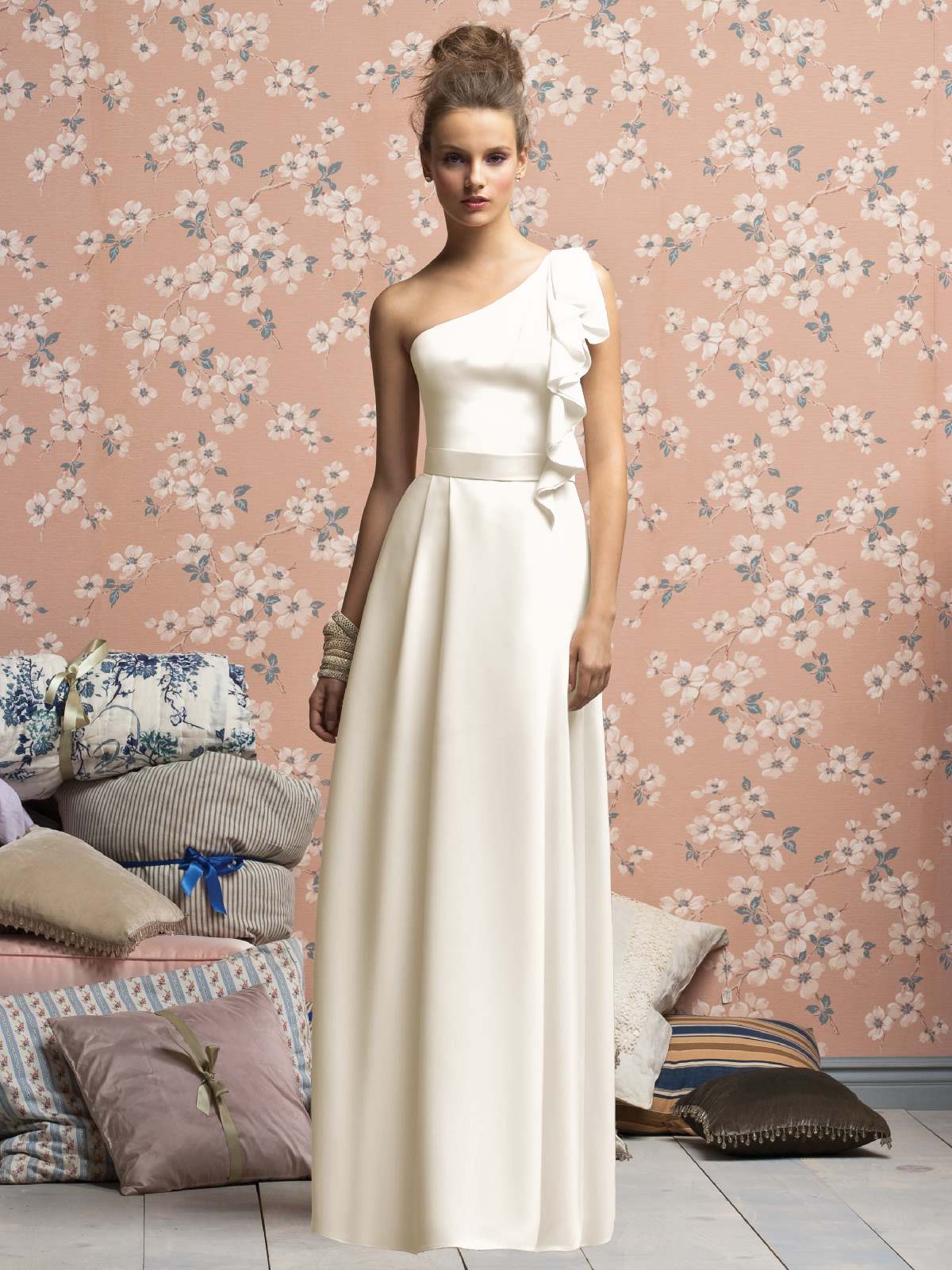 one shoulder a line gown
