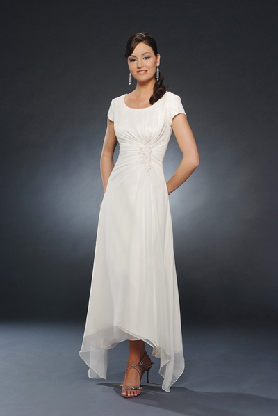 Ivory Scoop And Short Sleeve Zipper Ankle Length A Line Mother Of Bride Dresses With Appliques And Drapes