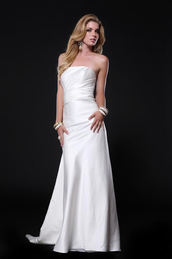 Ivory Strapless Zipper Sweep Train Floor Length A Line Satin Celebrity Dresses With Back Bow 