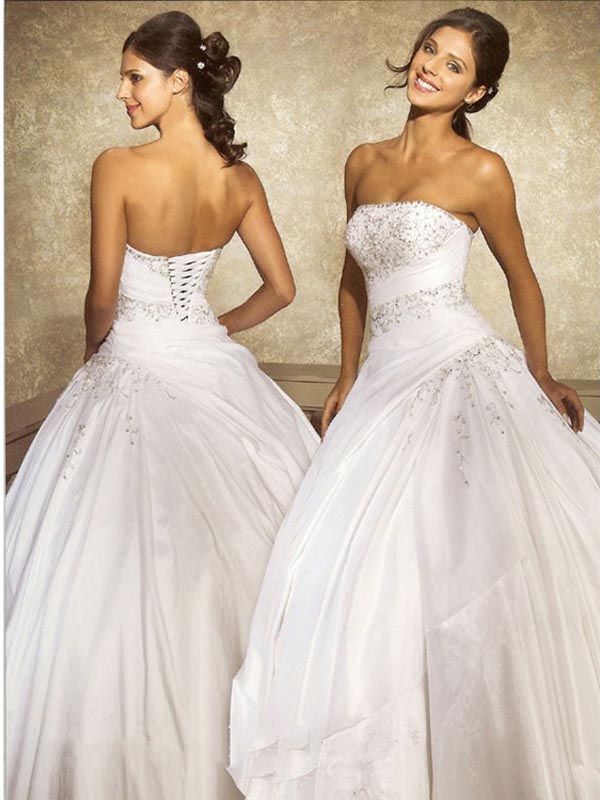 White Ball Gown Strapless Lace Up Floor Length Pleated Quinceanera Dresses With Beading Embroidery