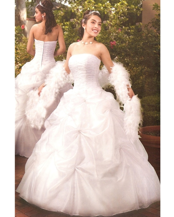 White Ball Gown Strapless Zipper Full Length Quinceanera Dresses With Ruffles