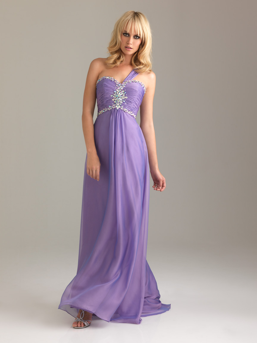 Lavender Empire One Shoulder Zipper Sweep Train Beading Floor Length Evening Dresses
