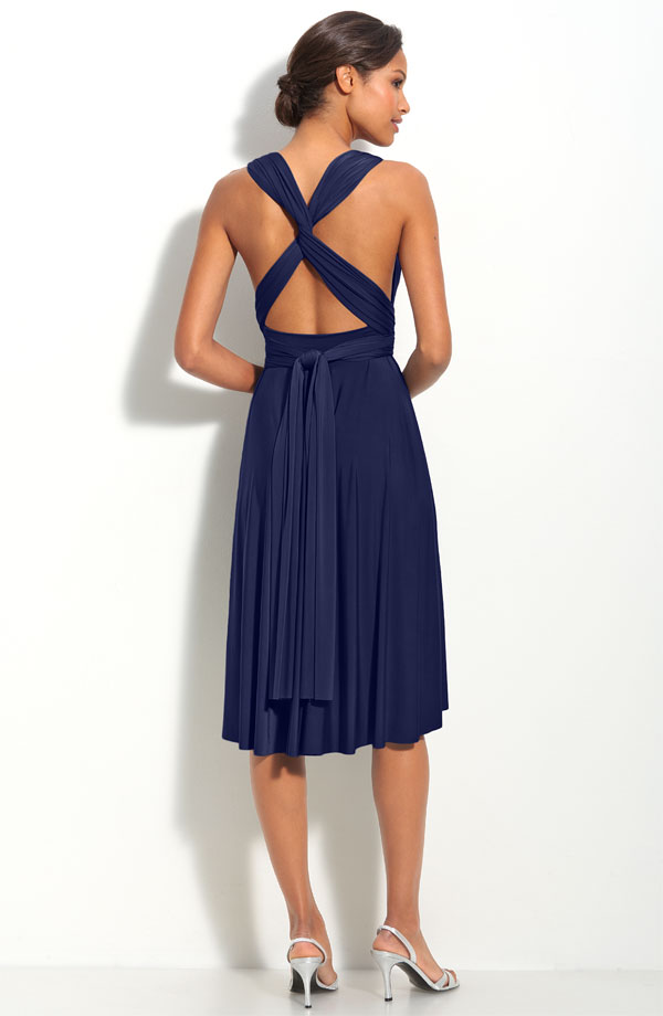 Navy Blue a Line Deep V Neck and Strap Cross Back Pleats Navy Blue a Line Deep V Neck and Strap Cross Back Pleats