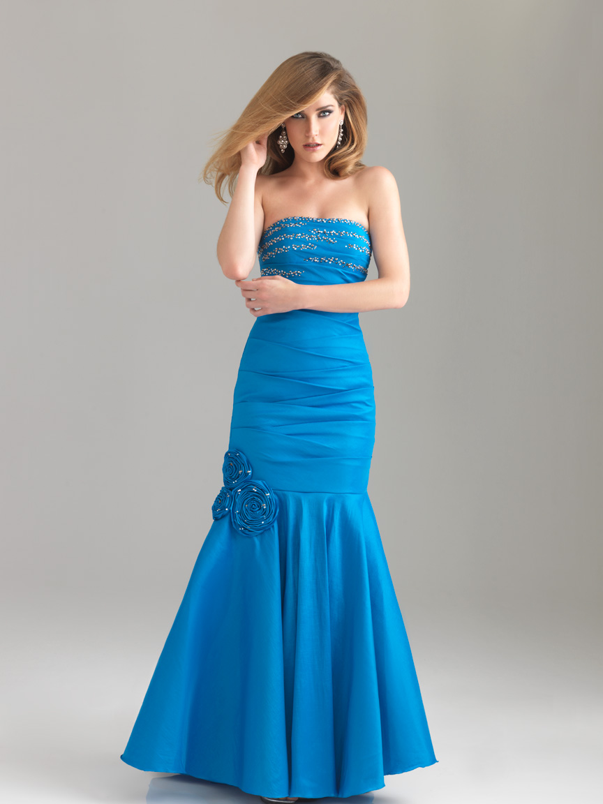 Dark Royal Blue Mermaid Strapless Full Length Zipper Satin Prom Dresses ...