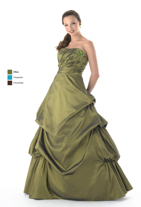 Olive A Line Strapless Zipper Ruffled Floor Length Satin Prom Dresses