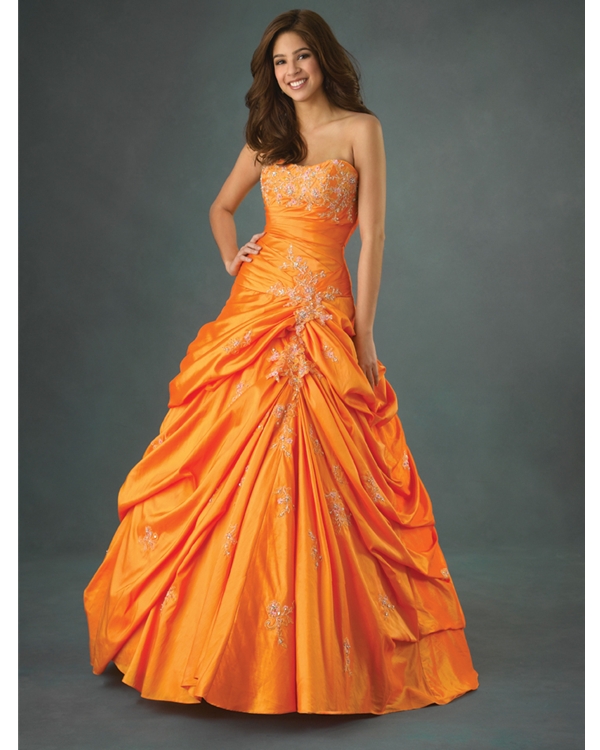 Orange Yellow Ball Gown Strapless Lace Up Floor Length Quinceanera Dresses With Beading And Ruffles 