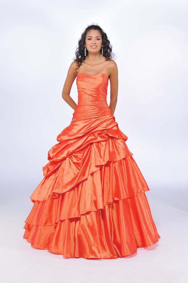 Orange Red Ball Gown Strapless Full Length Quinceanera Dresses With Beading And Twist Drapes